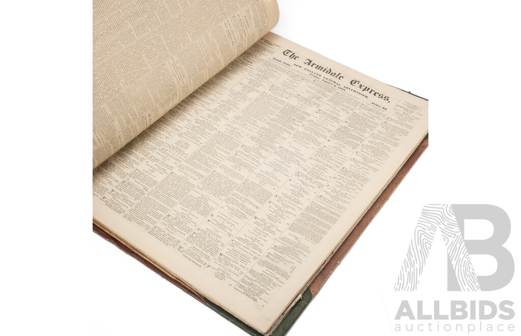 Wonderful Bound Antique Portfolio of Newspapers Published in New South Wales in 1875, 61L x 47W x 7D cm (dimensions)