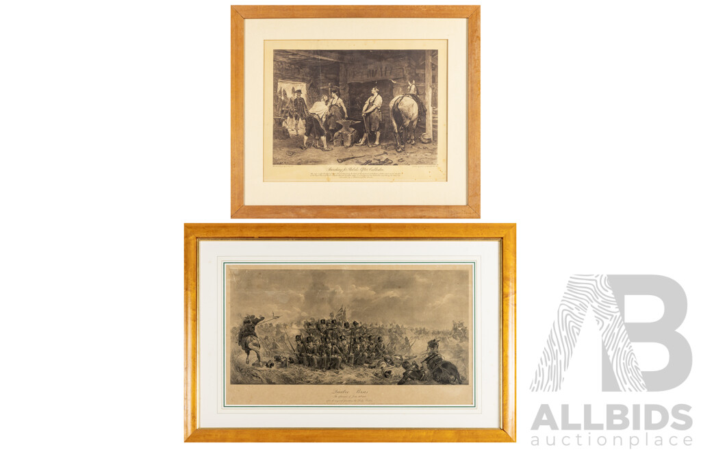 Pair of Antique 19th Century Military Steel Engravings, 62H x 94W cm (largest frame) (2)