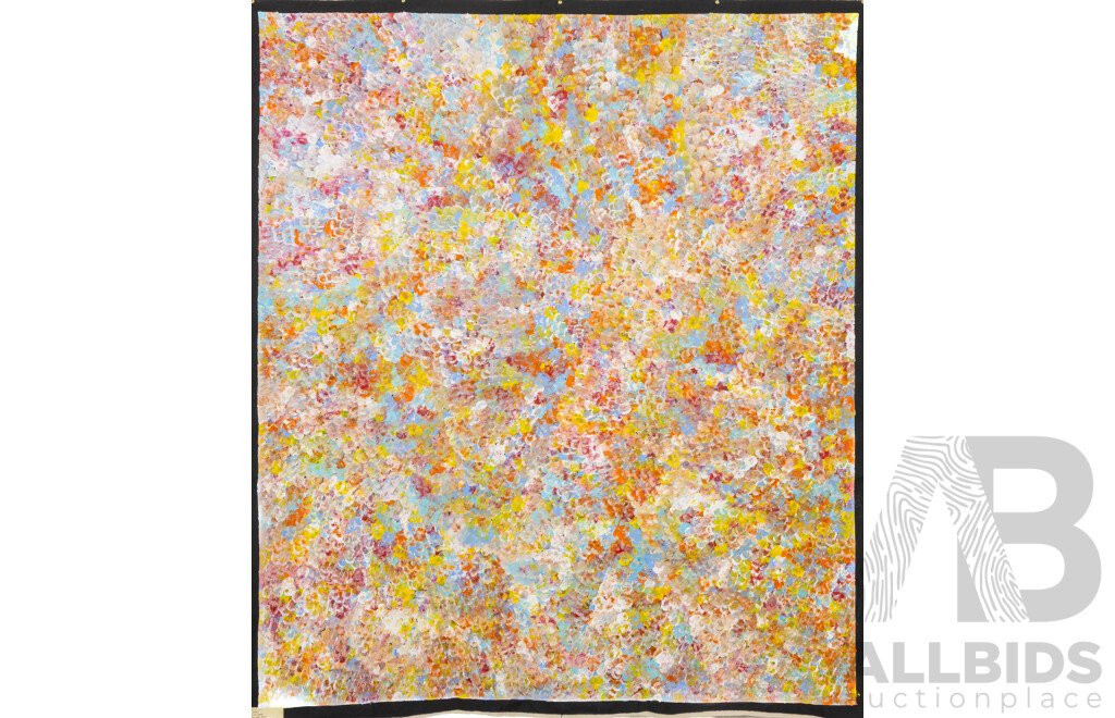 Bessie Pitjara, (20th Century, Indigenous-Australian, 1970-), Bush Plums, Original Acrylic on Canvas, 212H x 185 W cm (approx unstretched)