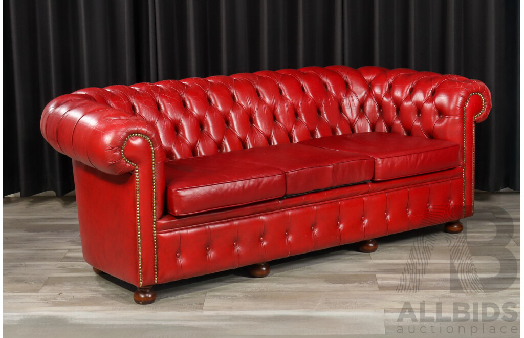 Vintage Red Leather Three Piece Chesterfield Style Lounge Suite
