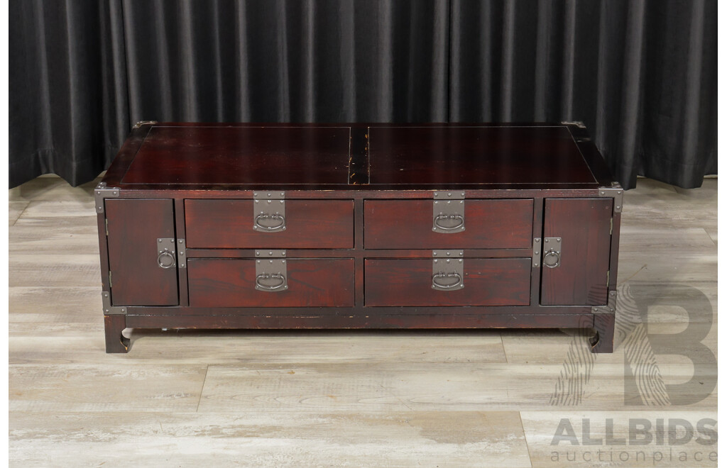 Modern Timber Coffee Table with Four Drawers and Four Doors