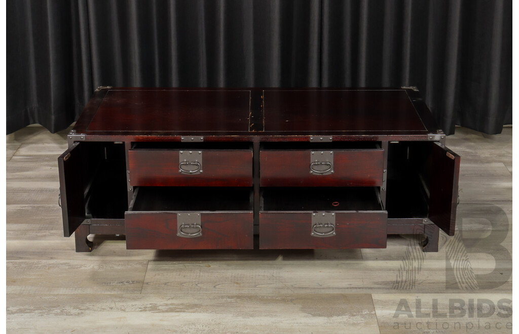 Modern Timber Coffee Table with Four Drawers and Four Doors
