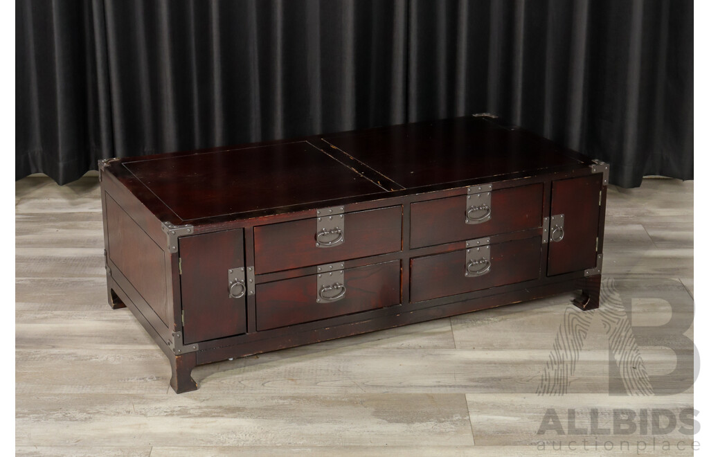 Modern Timber Coffee Table with Four Drawers and Four Doors