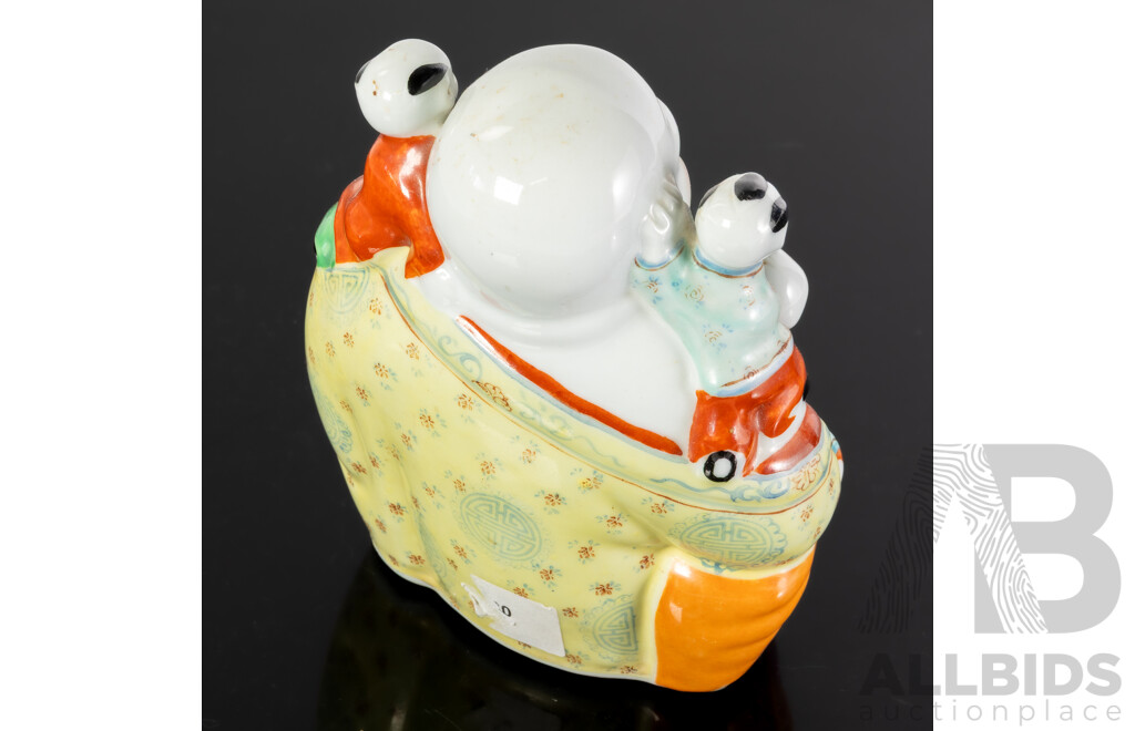 Vintage Chinese Laughing Buddha with Infants Porcelain Figure
