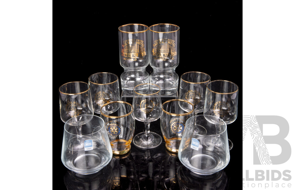 Collection Vintage and Retro Commemorative Tumblers Including Sale Golf Club, Rotary, Railway Hotel and More