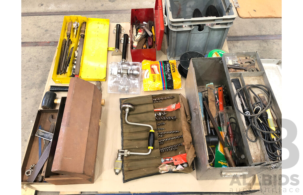 Five Toolboxes with a Selection of Tools and Hardware