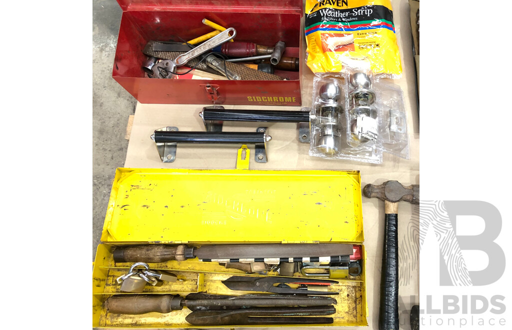 Five Toolboxes with a Selection of Tools and Hardware