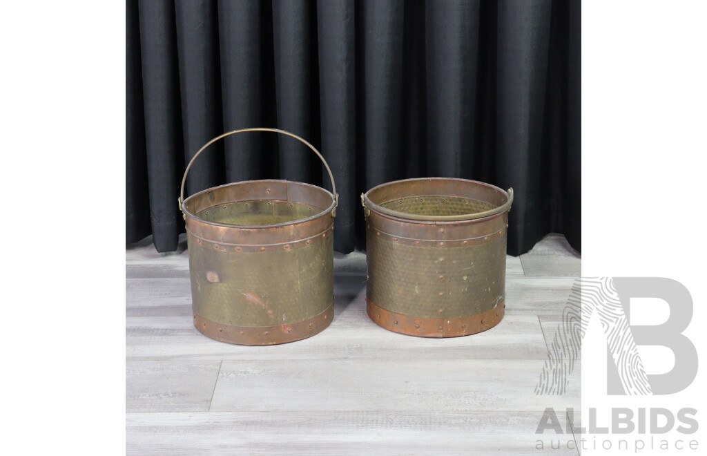 Pair of Vintage Brass and Copper Well Buckets