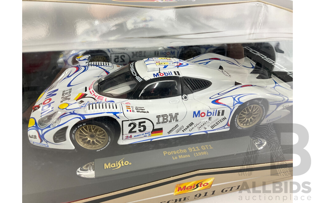 Boxed Maisto GT Racing 1998 Le Mans Porsche 911 GT1, 1:18 Scale