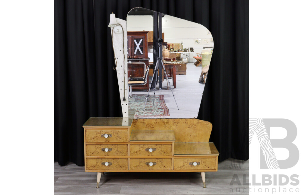 Vintage Birdseye Maple Mirrored Back Step Side Dresser by Maifern