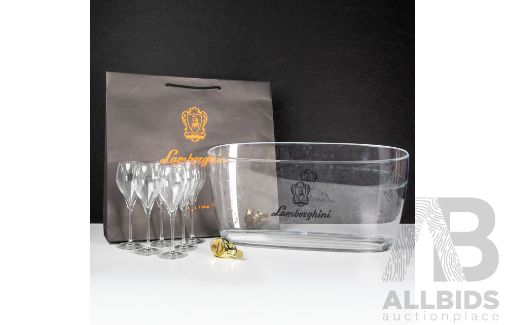 Lamborghini Wines Gift Pack Inc Two Bottle Lucite Branded Bucket, Six Flutes, Champagne Stopper and Gift Bag