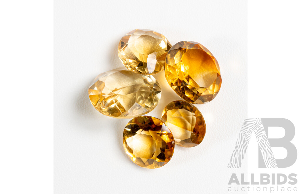Citrine (5) Unset Round Brilliant Cut Gemstones, 7.05ct