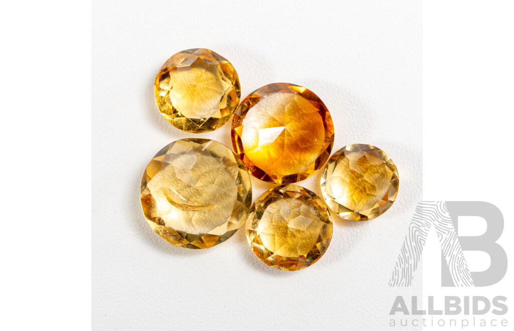 Citrine (5) Unset Round Brilliant Cut Gemstones, 7.05ct