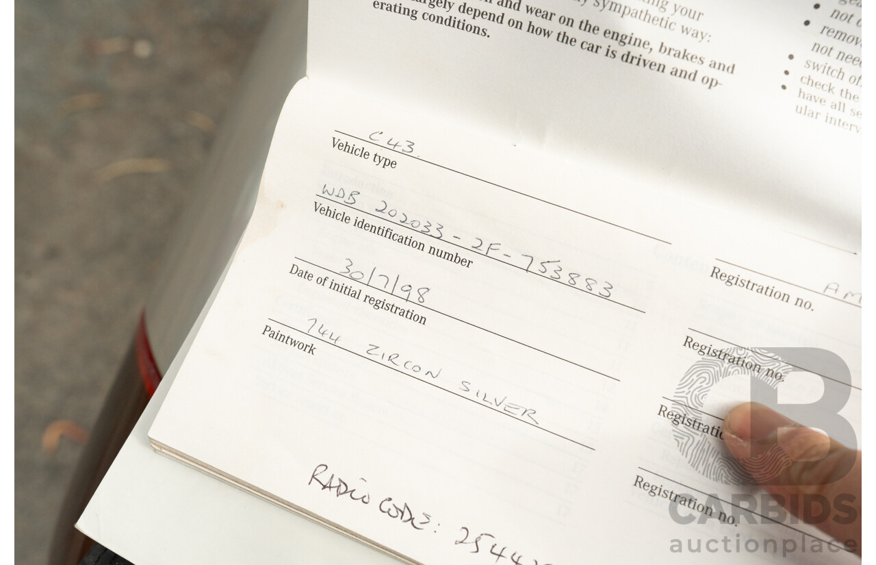 7/1998 Mercedes Benz C43 AMG W202 4d Saloon Zircon Silver Metallic V8 4.3L