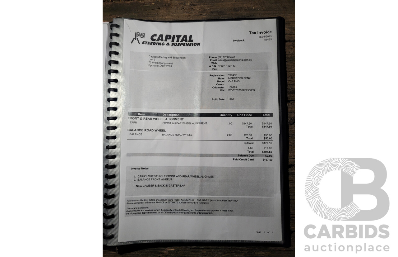 7/1998 Mercedes Benz C43 AMG W202 4d Saloon Zircon Silver Metallic V8 4.3L