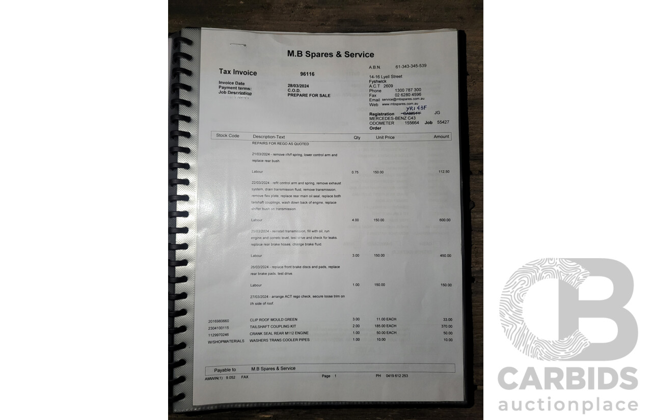 7/1998 Mercedes Benz C43 AMG W202 4d Saloon Zircon Silver Metallic V8 4.3L