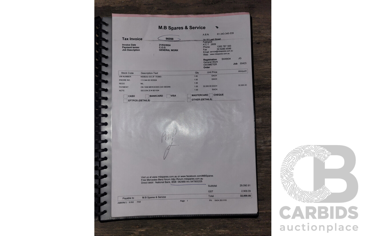 7/1998 Mercedes Benz C43 AMG W202 4d Saloon Zircon Silver Metallic V8 4.3L