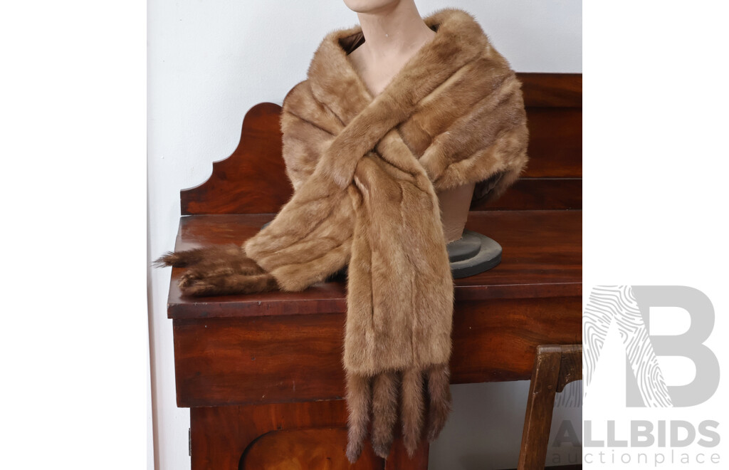 Vintage Fur Wrap Fringed with Tail Tassels