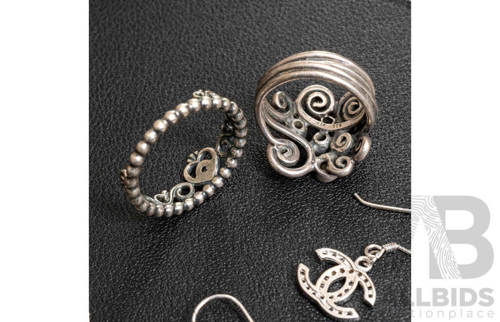 Pandora Tiara Ring & Autumn Winds Ring, MHJ Sterling Silver Cross Necklace & CC Earrings - All in Original Presentation Boxes