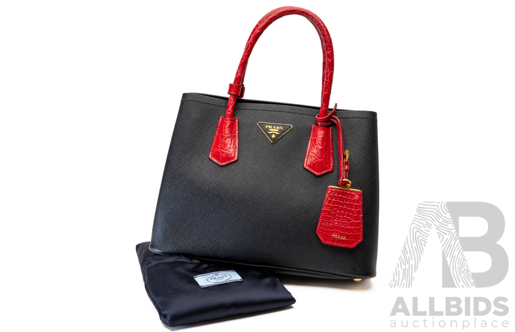 Prada Black/red Saffiano Leather Tote Bag