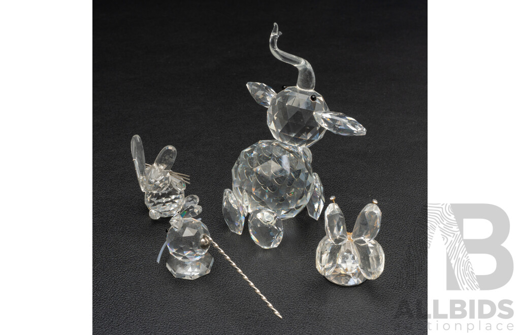 Collection of Swarvoski Crystal Animals - Elephant, Mouse, Butterfly & Rabbit