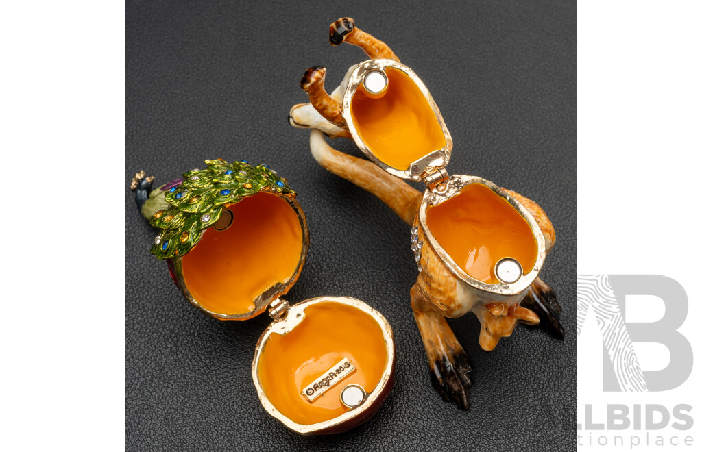 Cloisonne Kangaroo with Joey & Peacock (with Pendant) Bejewelled Trinket Boxes