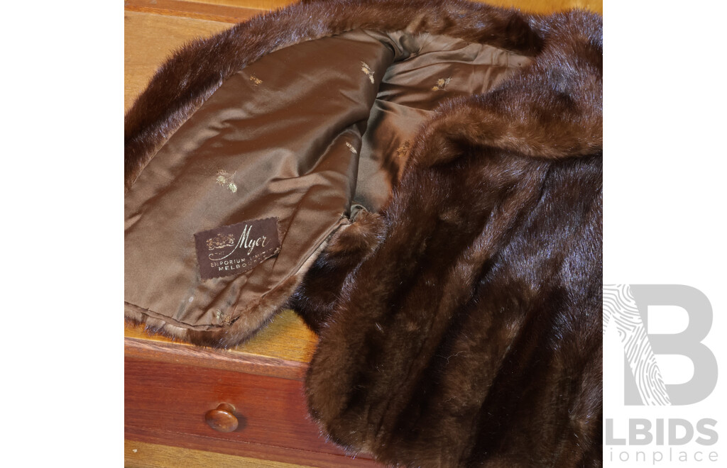 Vintage Mink Cropped Fur Cape Style Coat, Size 10-12 - Myer the Emporium Limited Melbourne