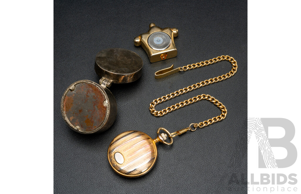 Ronson Pocket Watch with Ginnin & Solar Quartz Travel Clocks