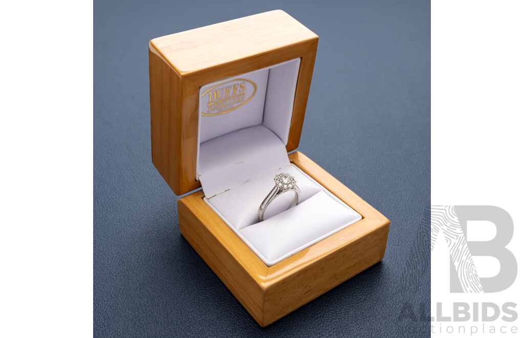 18ct 'Hearts on Fire' White Gold Diamond Halo Engagment Ring, GIA Certified Centre 0.31ct Diamond, TDW 0.50ct, Size K, 4.39 Grams