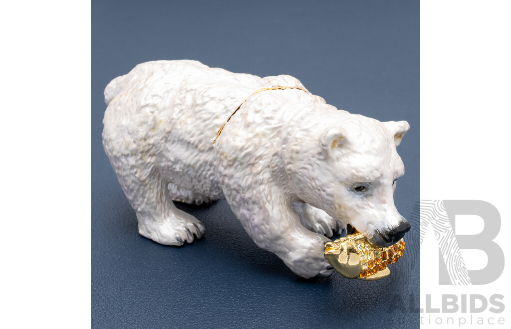 Polar Bear Cloisonné Enamel Trinket Box, with Crystal Accents