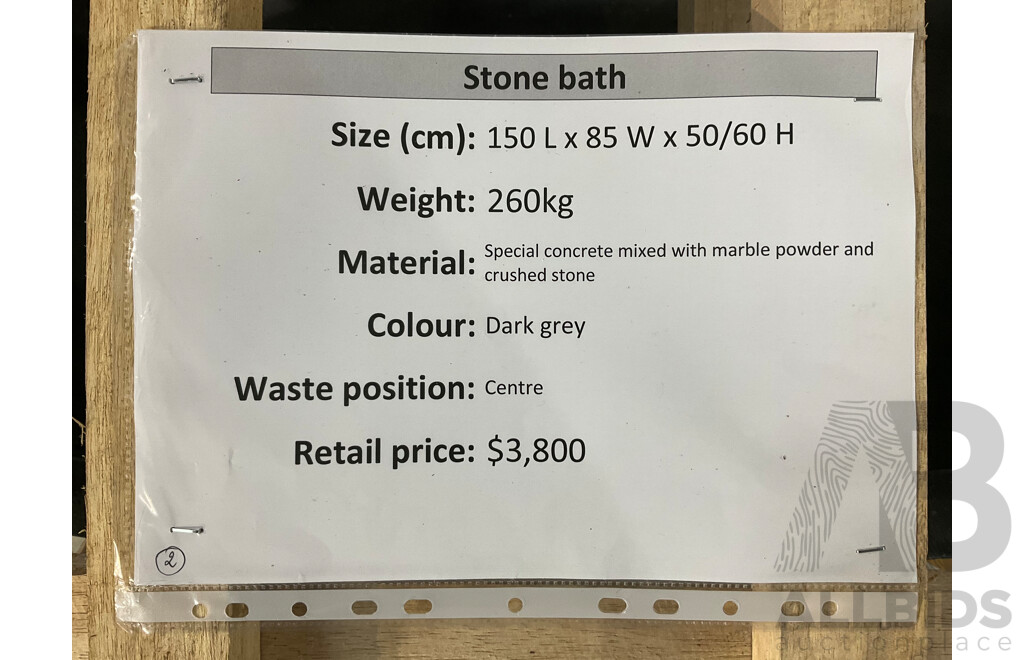 Dark Grey Stone Bath (1500Lx850Wx500/600H) - ORP $3,800.00