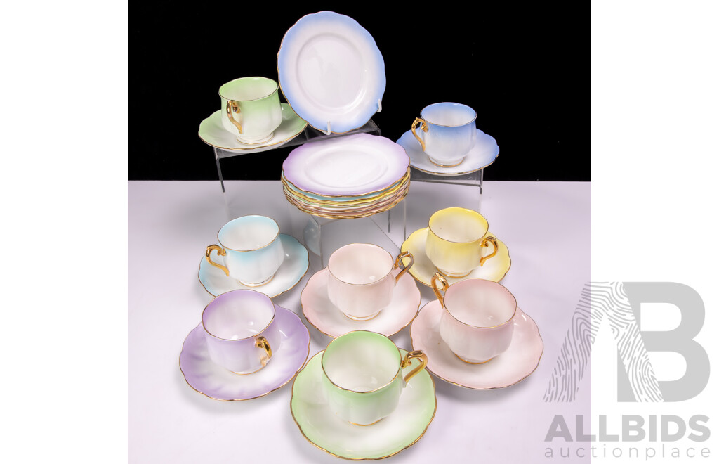 Eight Retro Royal Albert Harlequin Tea Trios