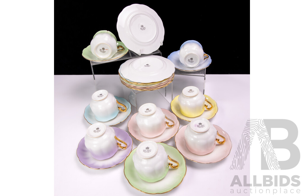 Eight Retro Royal Albert Harlequin Tea Trios