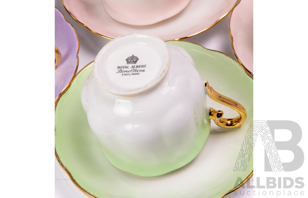 Eight Retro Royal Albert Harlequin Tea Trios