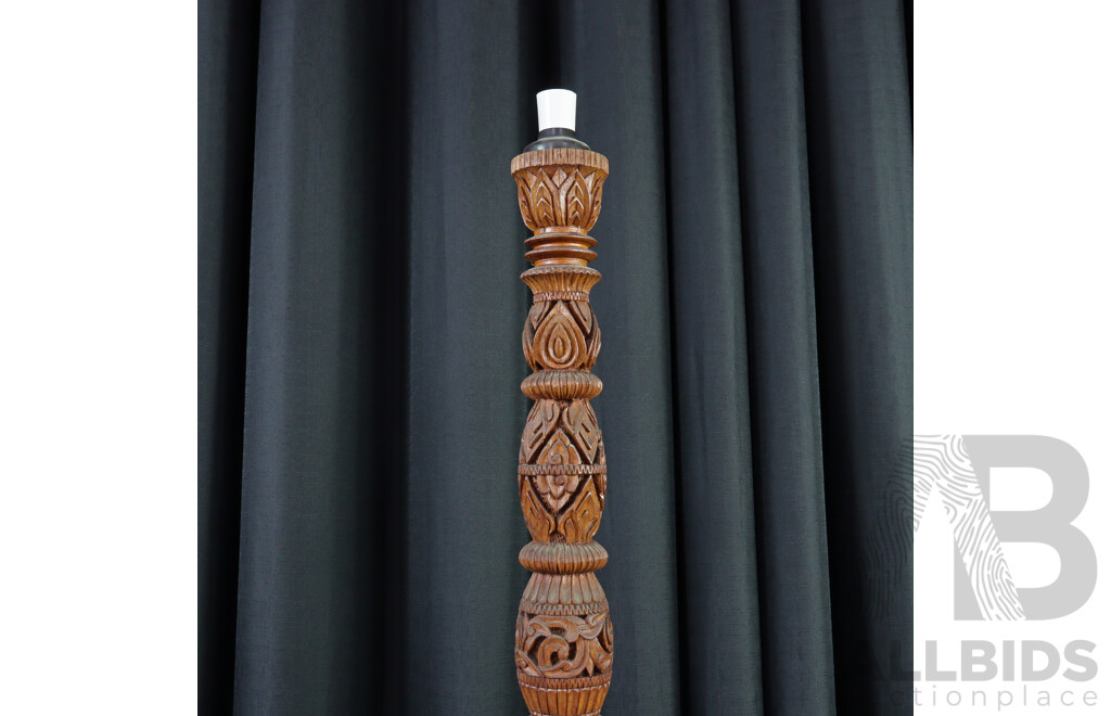 Profusley Carved South East Asian Teak Floor Lamp
