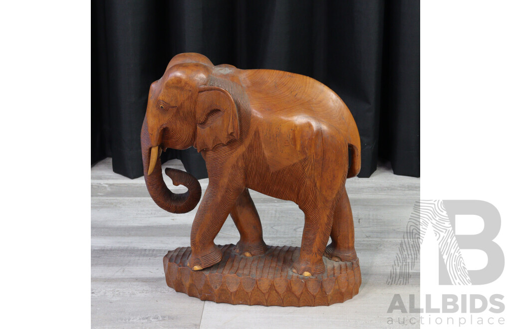 Carved South East Asian Teak Elephant Statue
