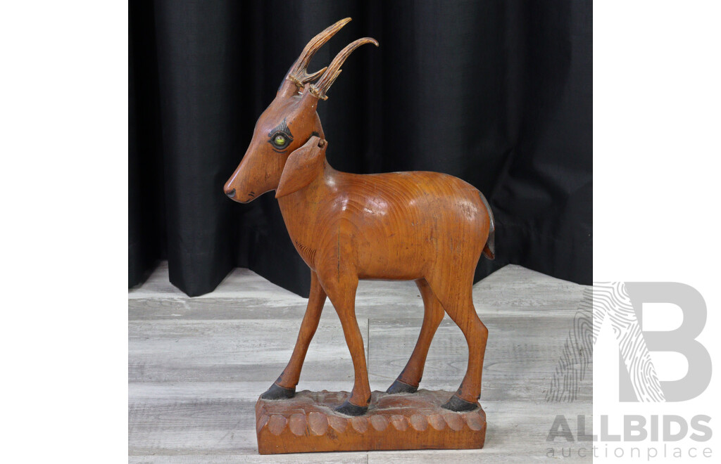 Carved South East Asian Teak Elk Staute