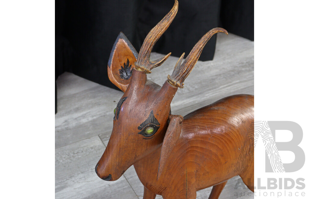 Carved South East Asian Teak Elk Staute