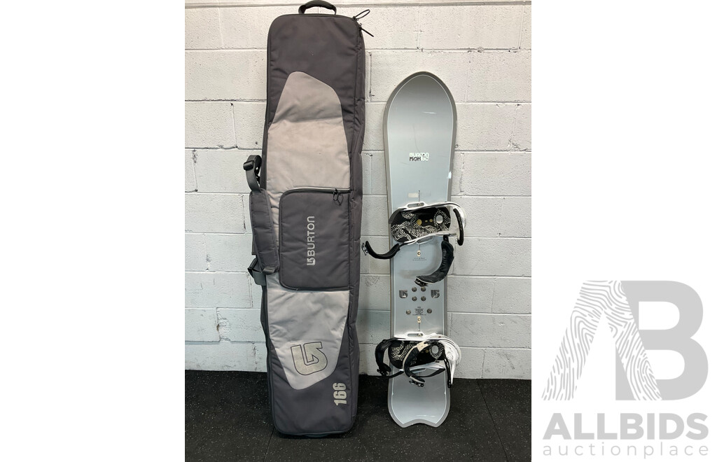 BURTON FISH 2009 Limited 160cm Snowboard and BURTON Wheelie Board Bag - Lot of 2
