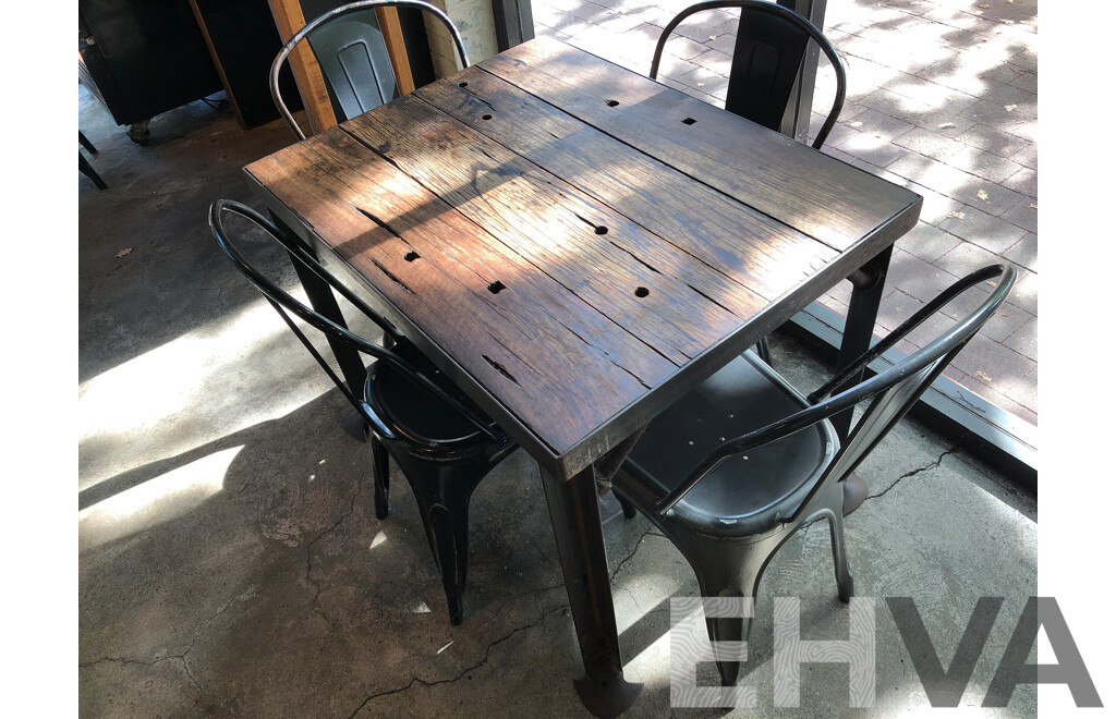 Rustic Reclaimed Timber Cafe Table and Four Chairs