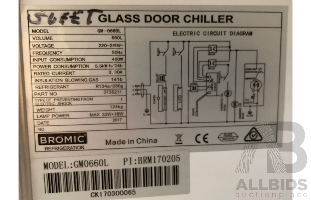 Bromic 660 Litre Upright Commercial Display Fridge