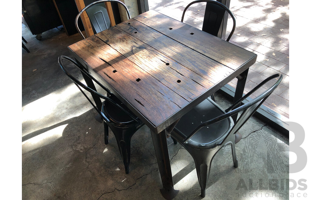 Rustic Reclaimed Timber Cafe Table and Four Chairs