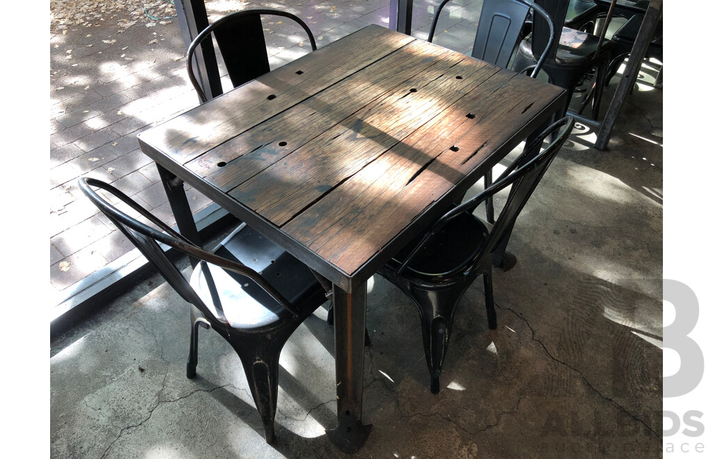 Rustic Reclaimed Timber Cafe Table and Four Chairs