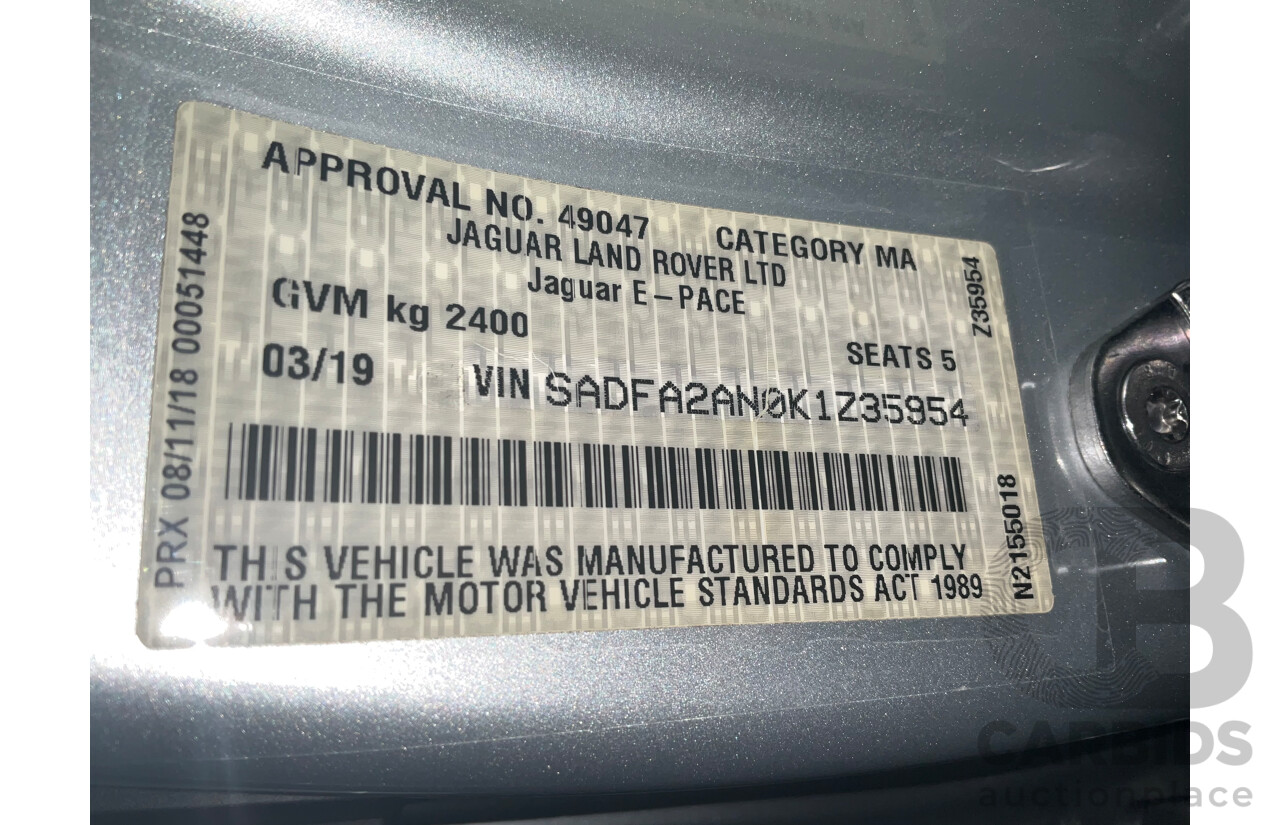 3/2018 Jaguar E-Pace D180 R-Dynamic SE (132kW) (AWD) X540 MY19 4d Wagon Indus Silver Metallic Turbo Diesel 2.0L