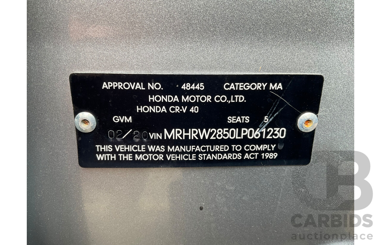 02/2020 Honda CR-V VTi-S (AWD) MY20 4d Wagon Lunar Silver Metallic Turbo 1.5L