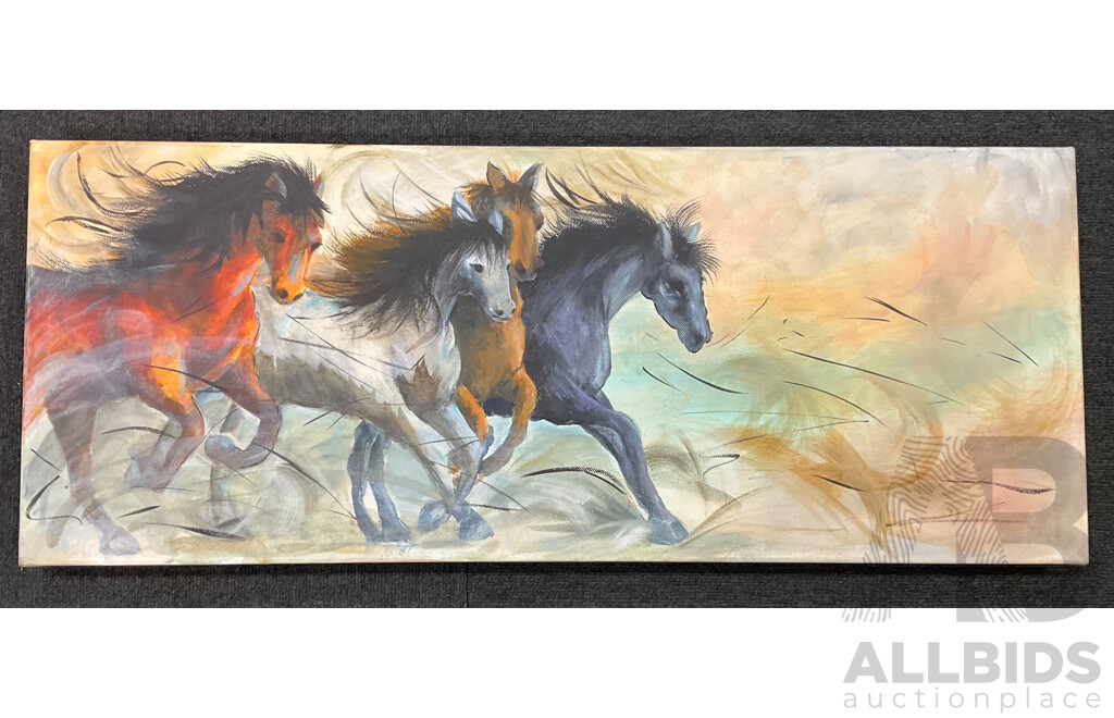 Unknow Artist, Acrylic on Canvas, 61 X 61 Cm (frame) and  30 X 76 Cm (frame) - Lot of 2