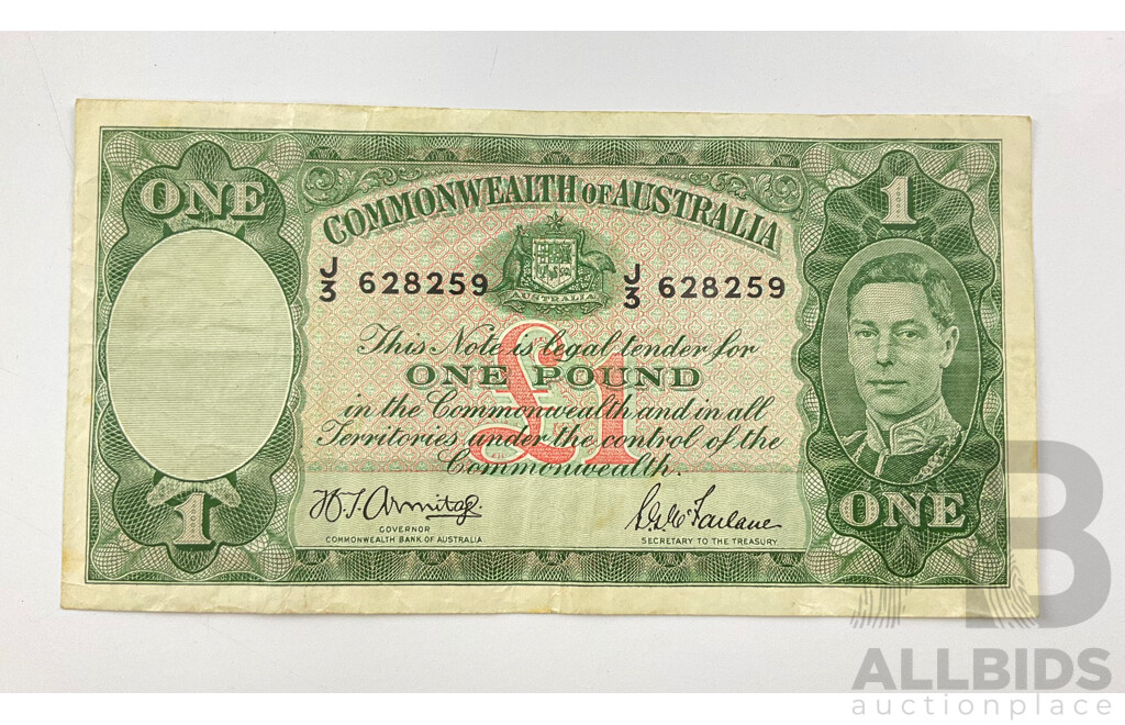 Australian 1942 Atmitage McFarlane One Pound Note R30 J3 628259