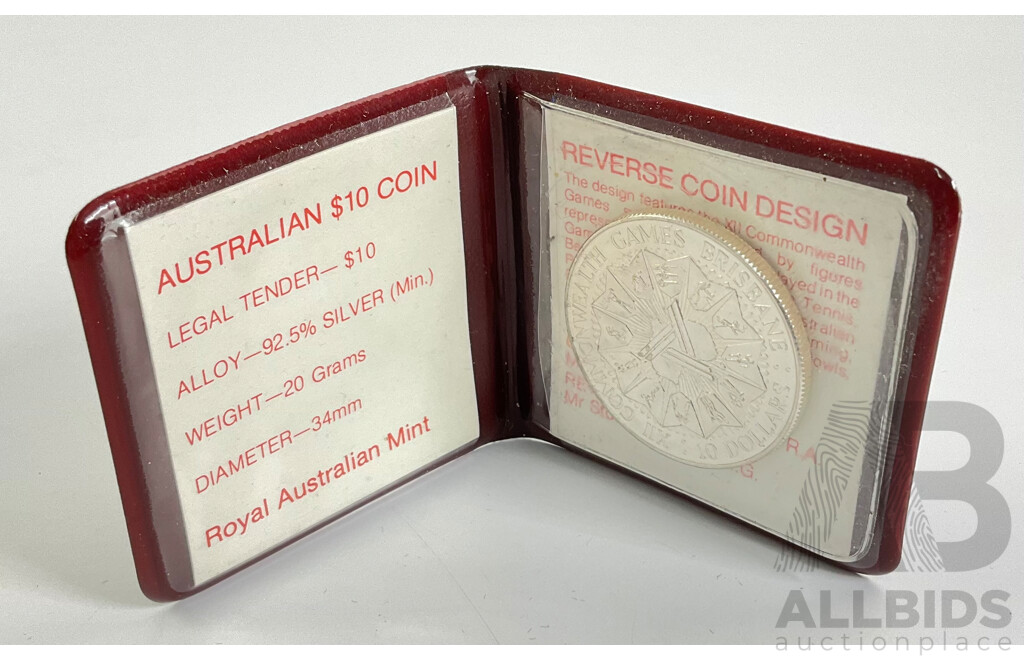 Australian 1982 Commonwelth Games Brisbane $10 20g silver coin.