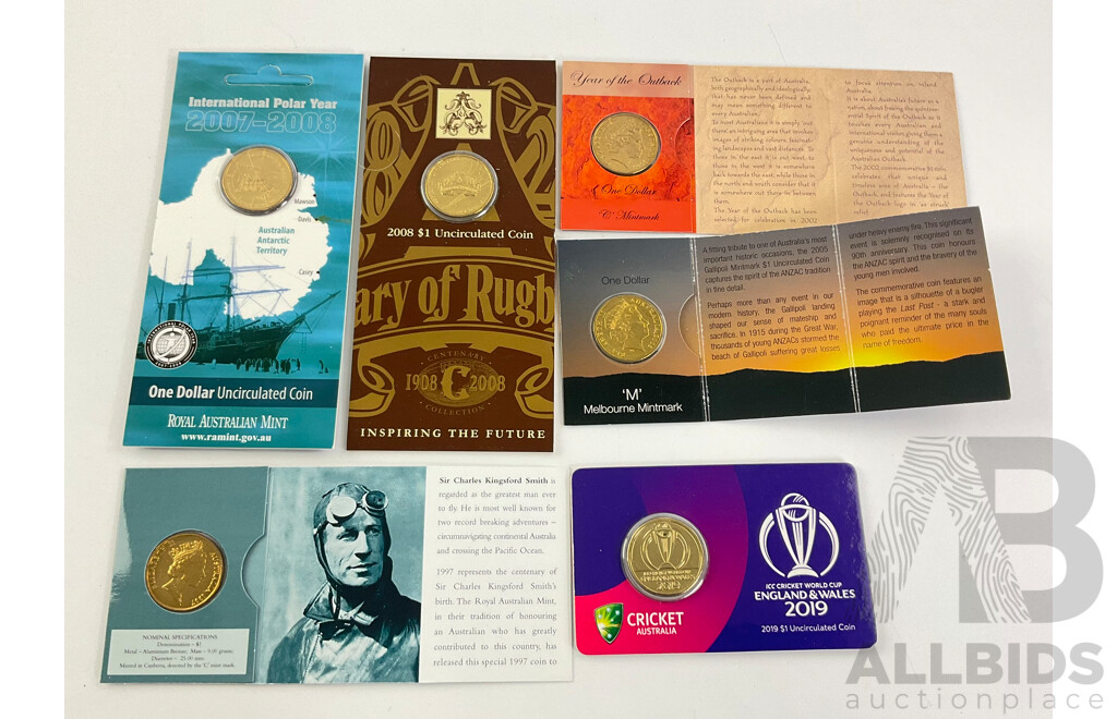 Six Australian Assorted Mintmarked Commemorative $1 Coins