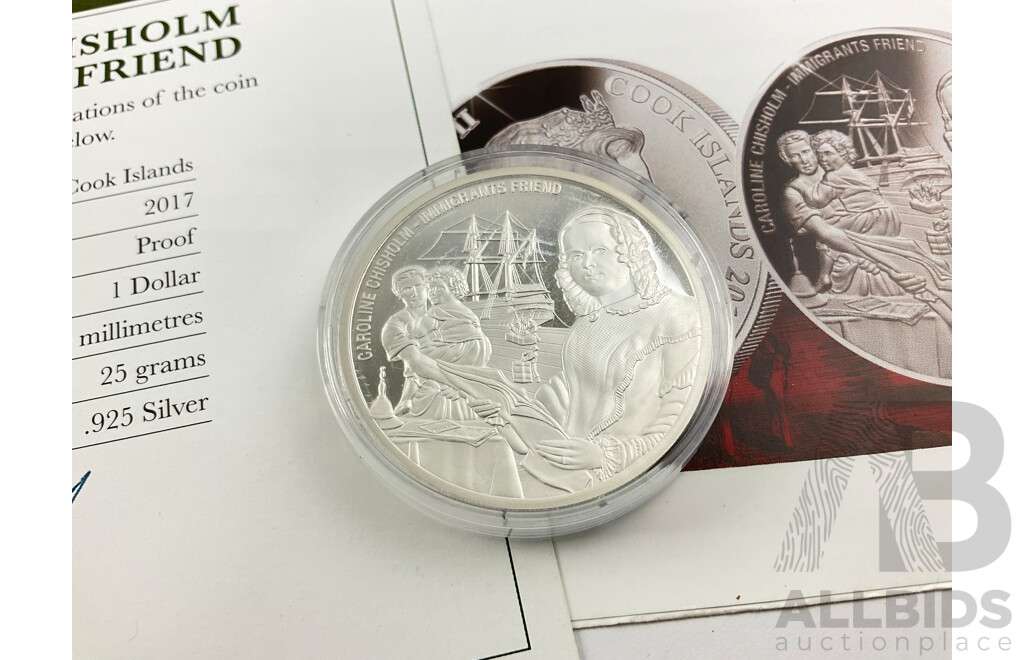 Australian 2017 First Fleet, Caroline Chisholm Silver Proof $1 Coin. 25 Grams 40mm